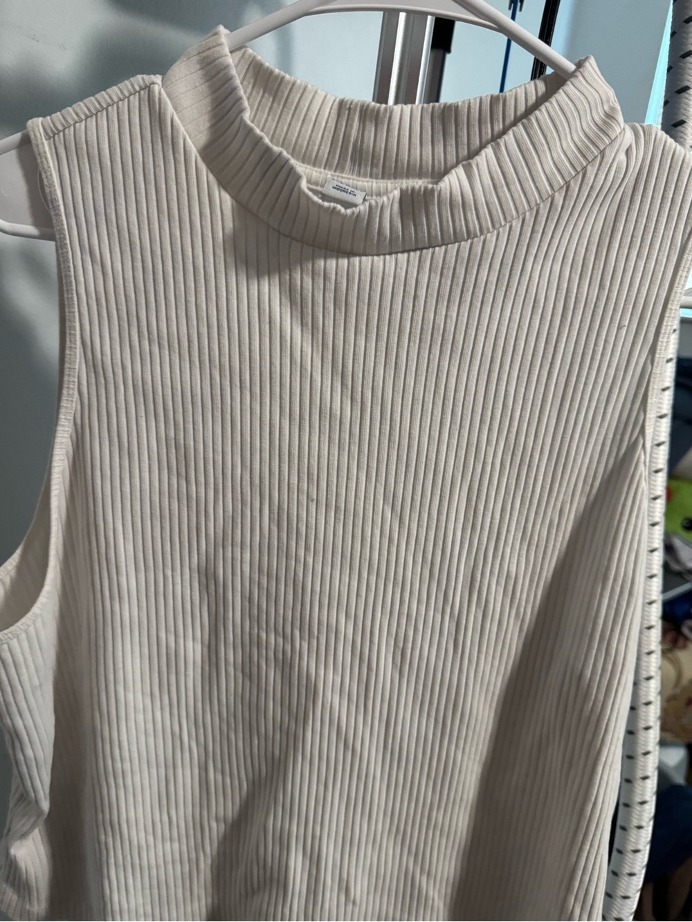 Sleeveless Ribbed Mock Neck Tank Top - cream